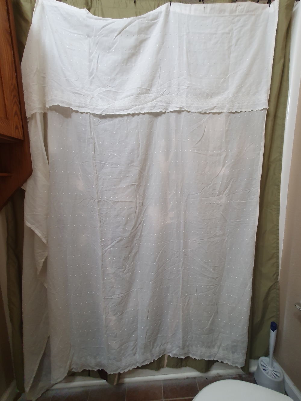 Women's White Swiss Dot Shower Curtain